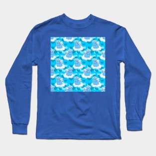 Blue Angel Hippo Floating Hearts Pattern Long Sleeve T-Shirt